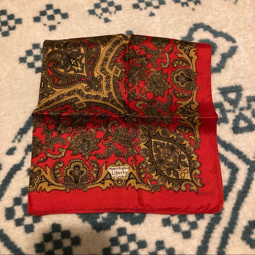 Liberty London Red Gold Silk Square Scarf - Picture 3 of 4